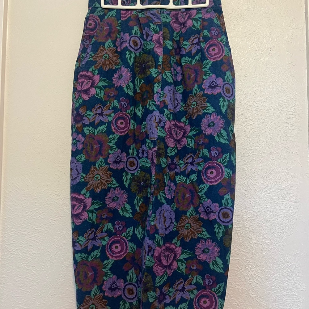 Vintage Denim Floral Maxi Skirt